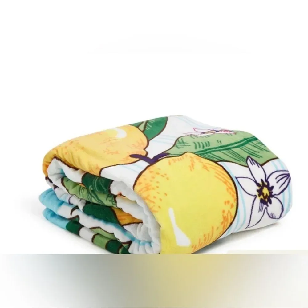Vera Bradley Lemon Grove White Blue Yellow Green Oversized Plush Throw Blanket